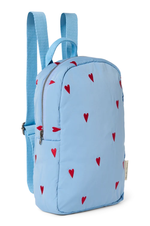 Puffy Mini Backpack | Light Blue Hearts