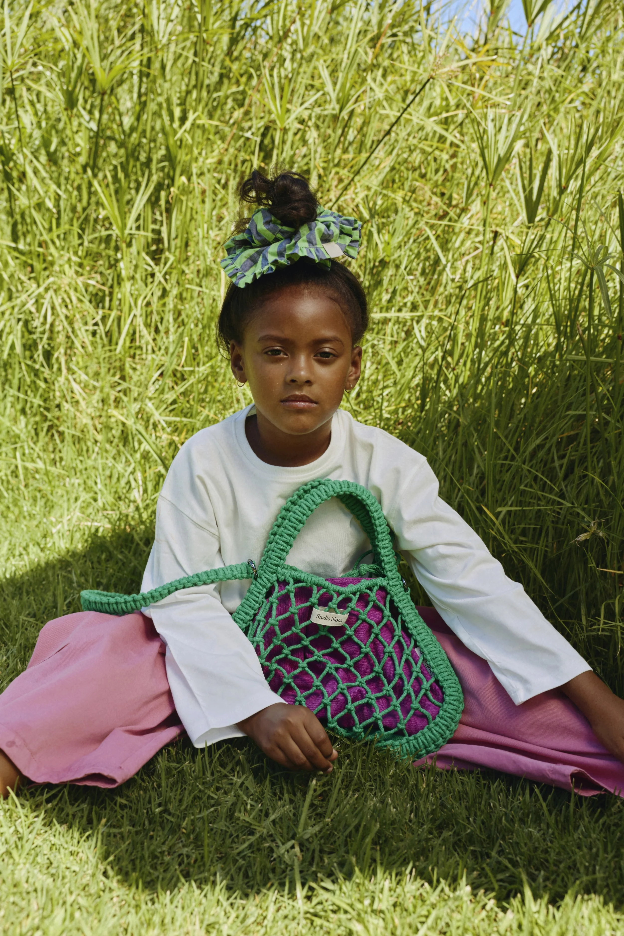 Purple-Green Reversible Insert | Green Macram&eacute; Mini Handbag with