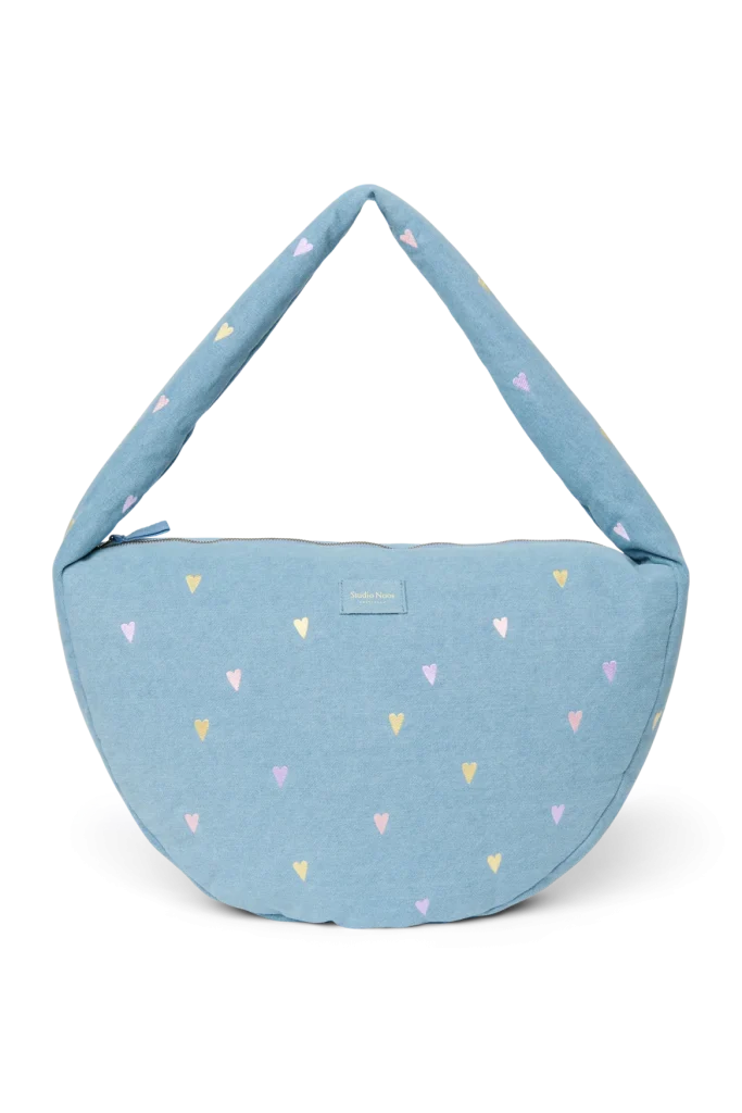 Denim Cross Body Bag | Light Blue Hearts