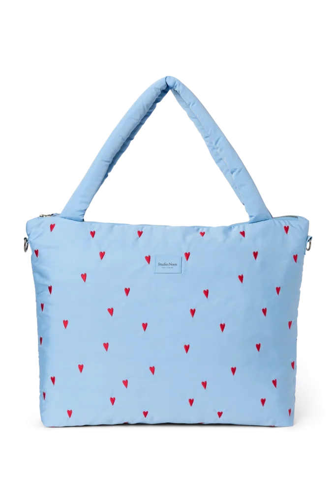 Puffy Diaper Bag | Light Blue Hearts