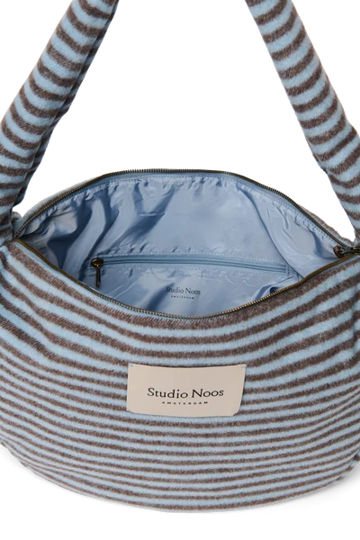 Stripy Wool Cross Body Bag | Light Blue / Brown
