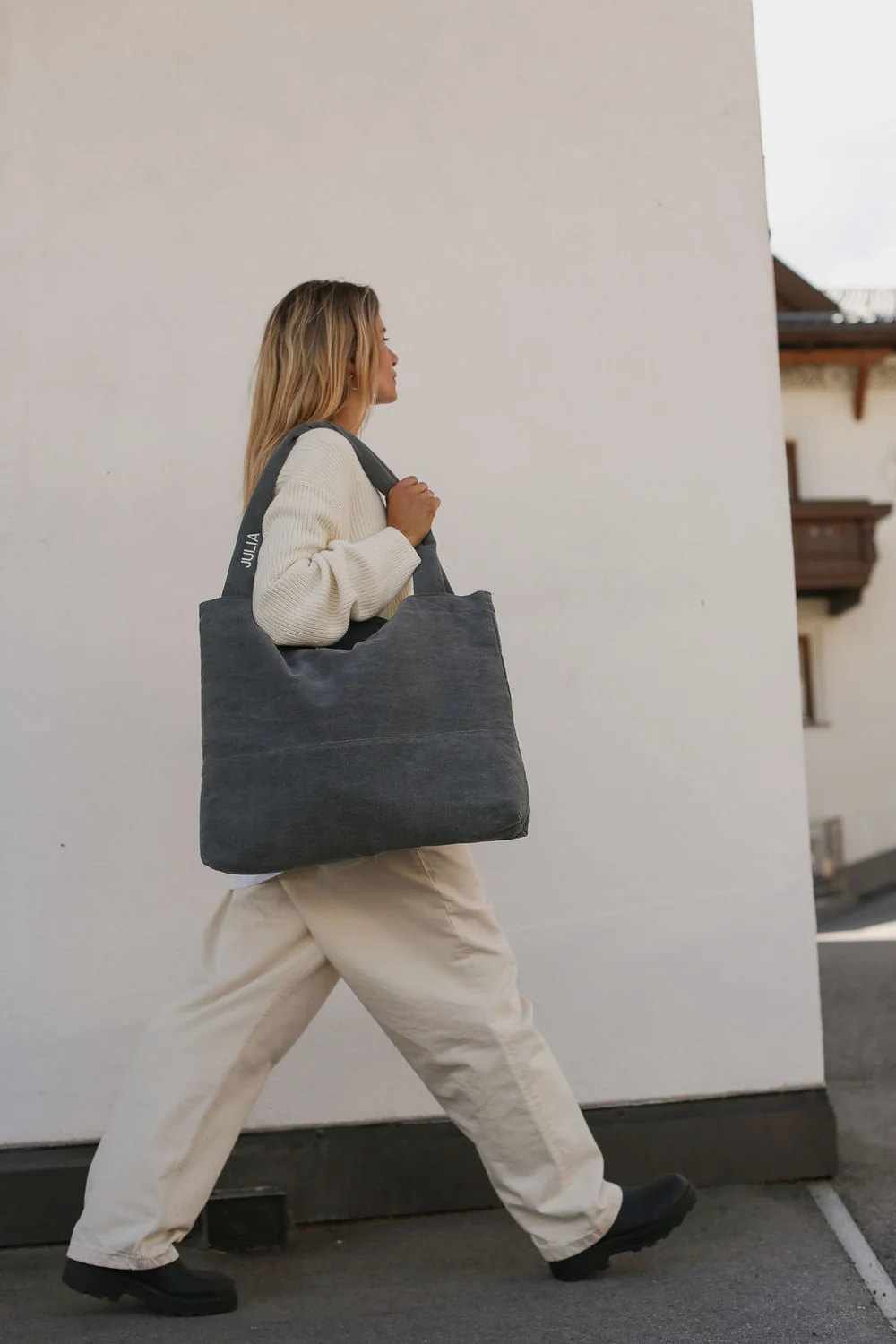 Denim Mom Bag | Grey