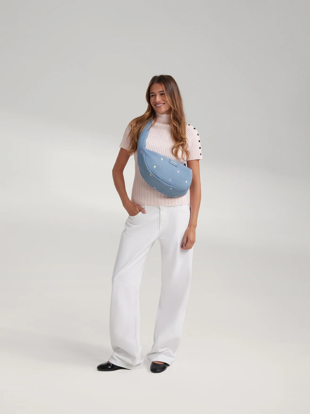 Denim Mini Cross Body Bag | Light Blue Hearts
