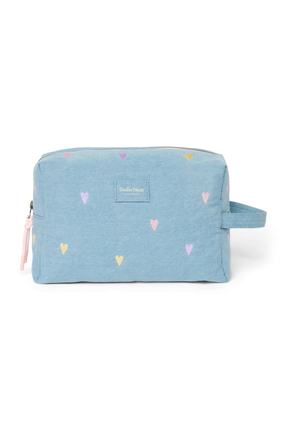 Denim Toiletry Bag | Light Blue Hearts