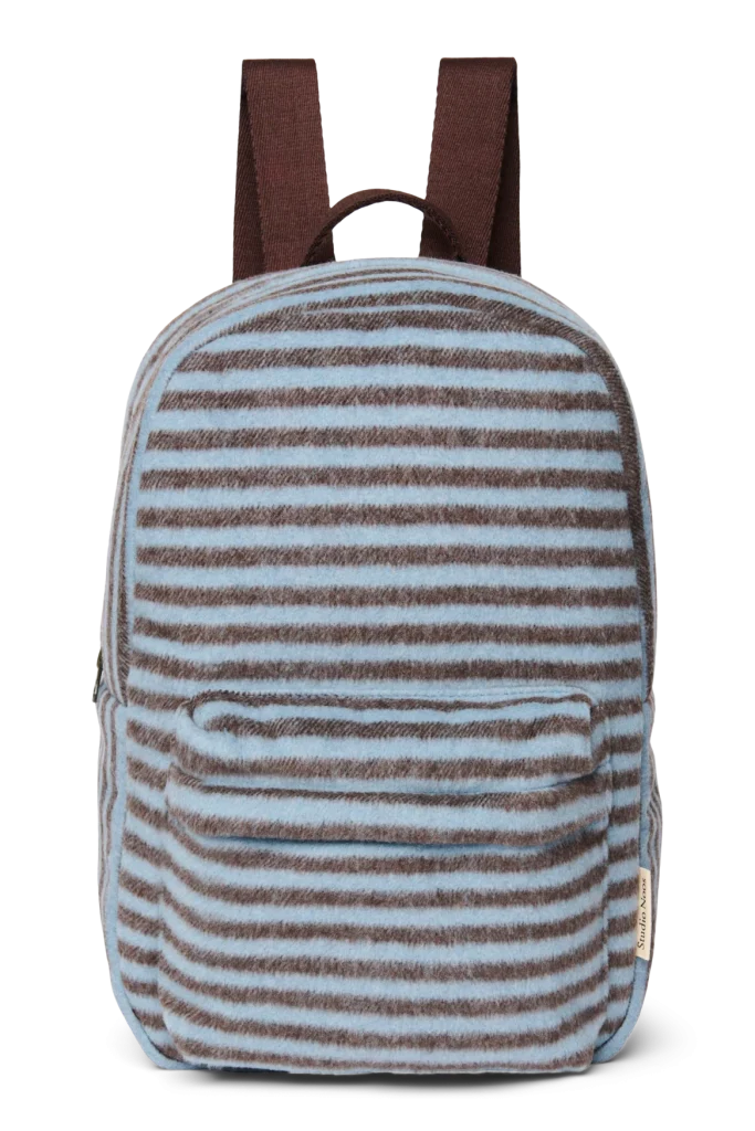 Stripy Wool Midi Backpack | Light Blue / Brown