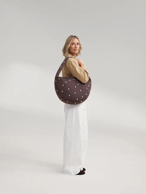 Puffy Cross Body Bag | Brown Hearts