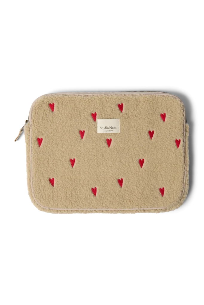 Teddy Laptop Sleeve 13 Inch | Ecru Hearts