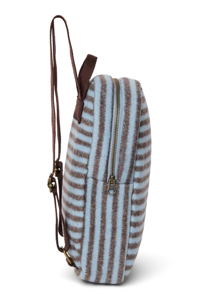 Stripy Wool Mini Backpack | Light Blue / Brown