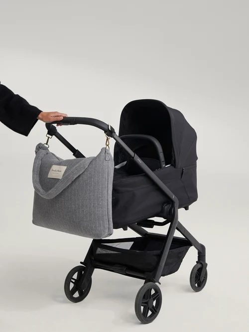 Flannel Chalkstripe Diaper Bag | Light Grey