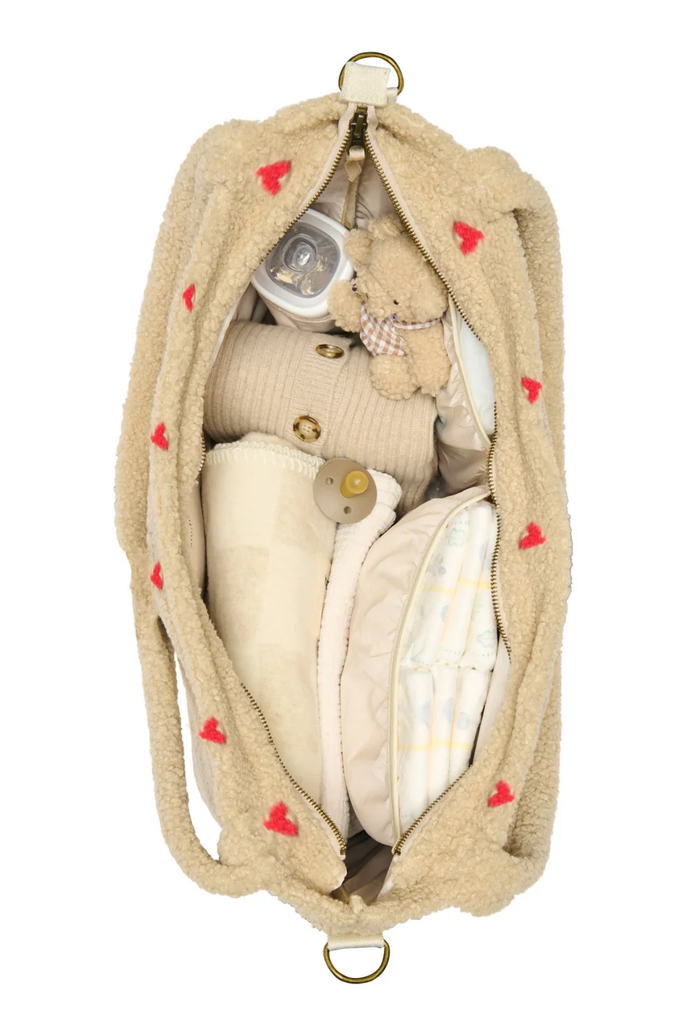 Teddy Diaper Bag | Ecru Hearts