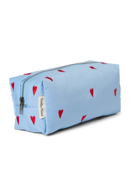 Puffy Pouch | Light Blue Hearts