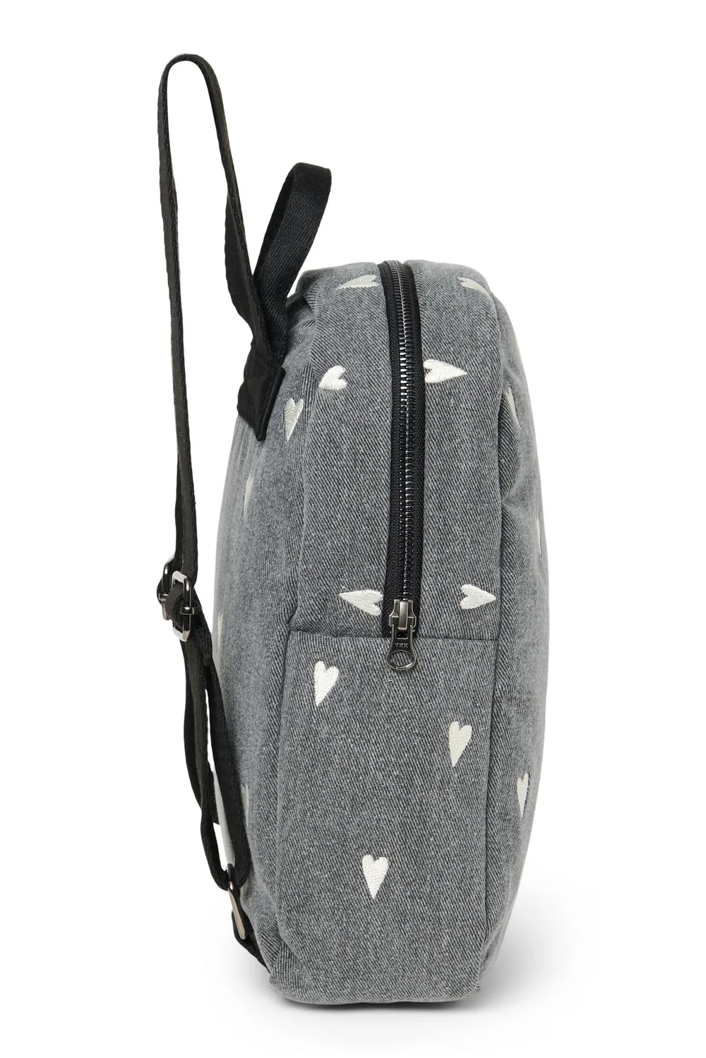 Denim Mini Backpack | Grey Hearts