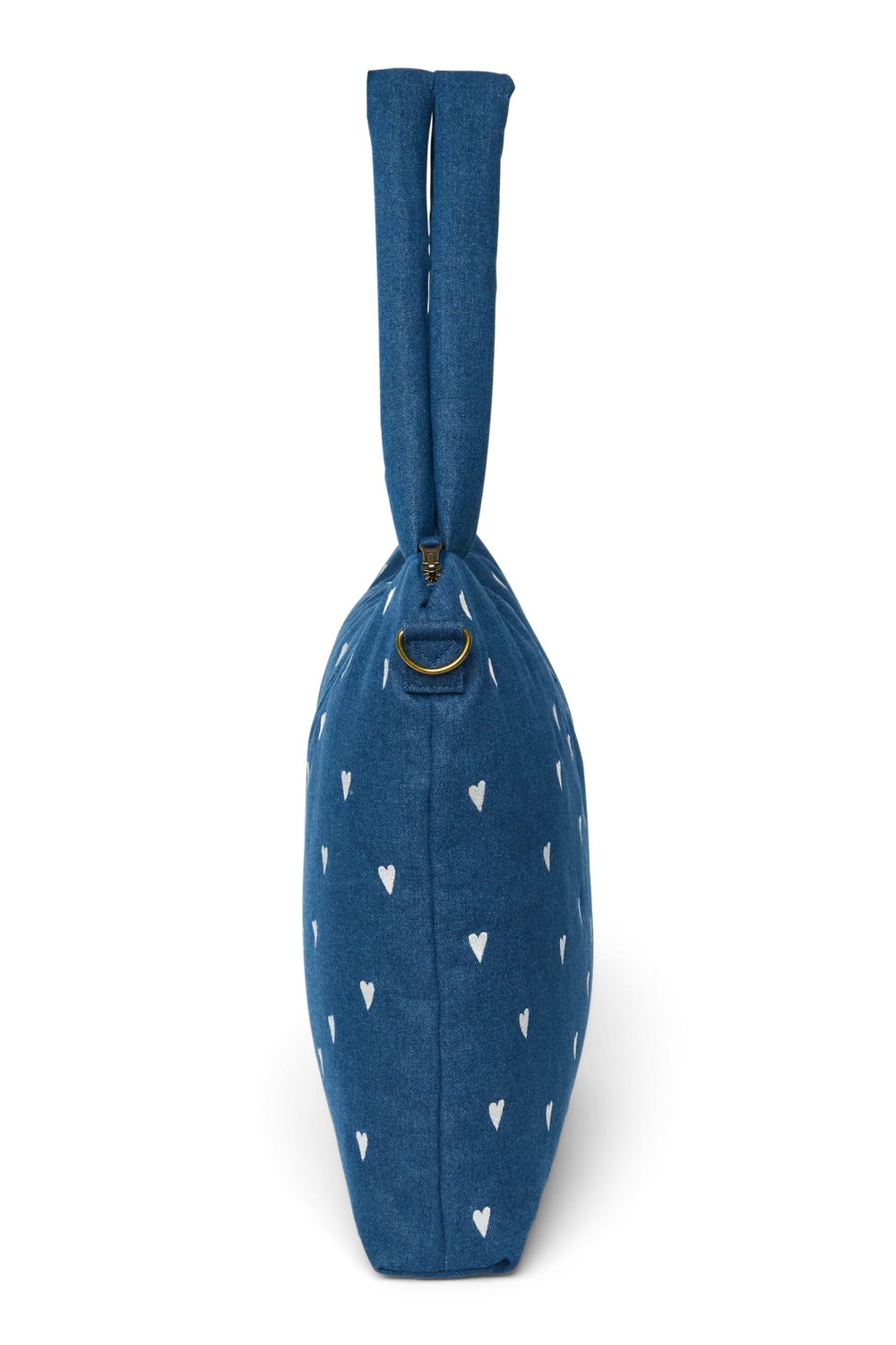 Denim Diaper Bag | Dark Blue White Hearts