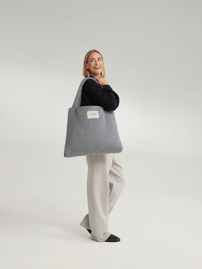 Flannel Chalkstripe Mom Bag | Light Grey