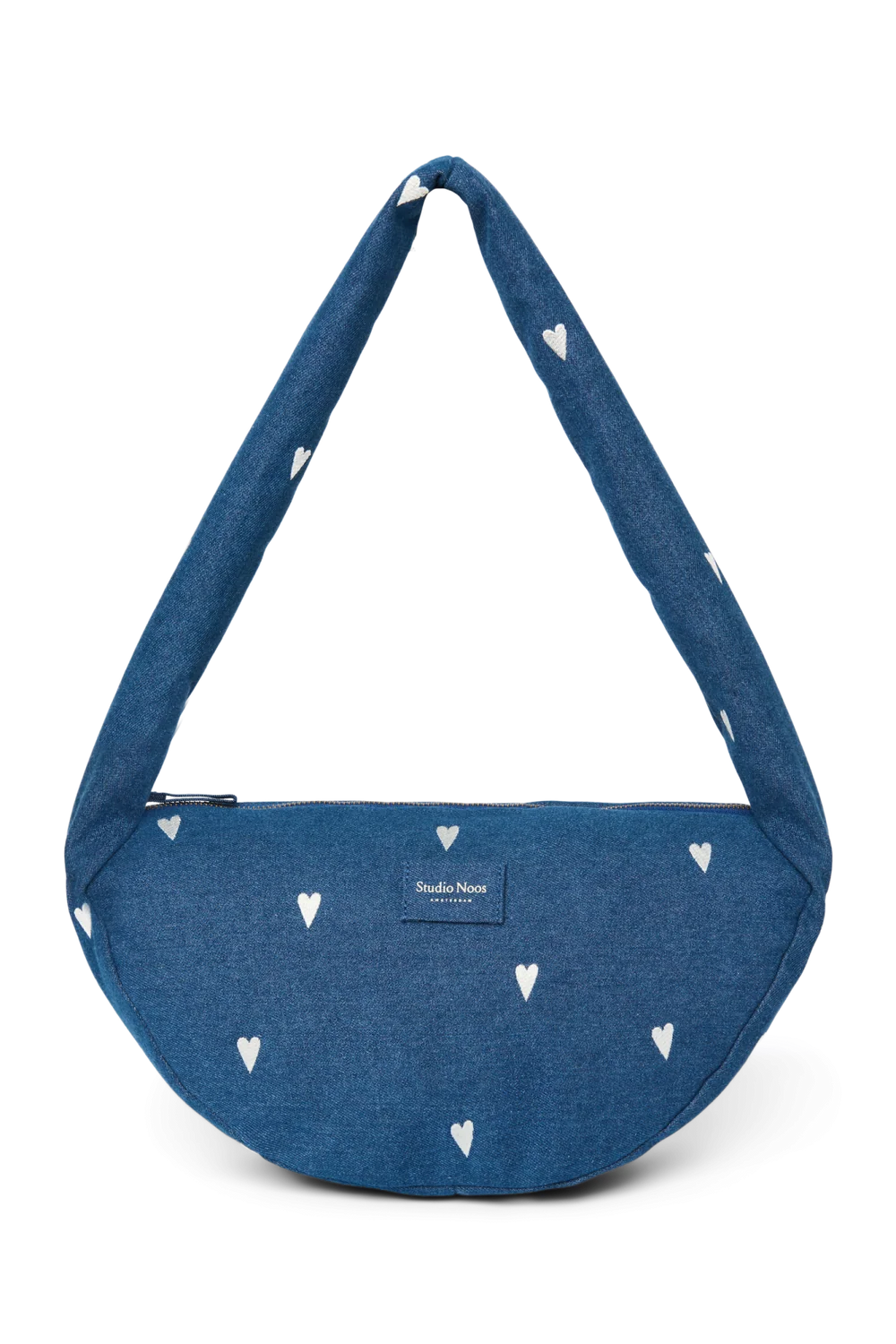 Denim Mini Cross Body Bag | Dark Blue White Hearts