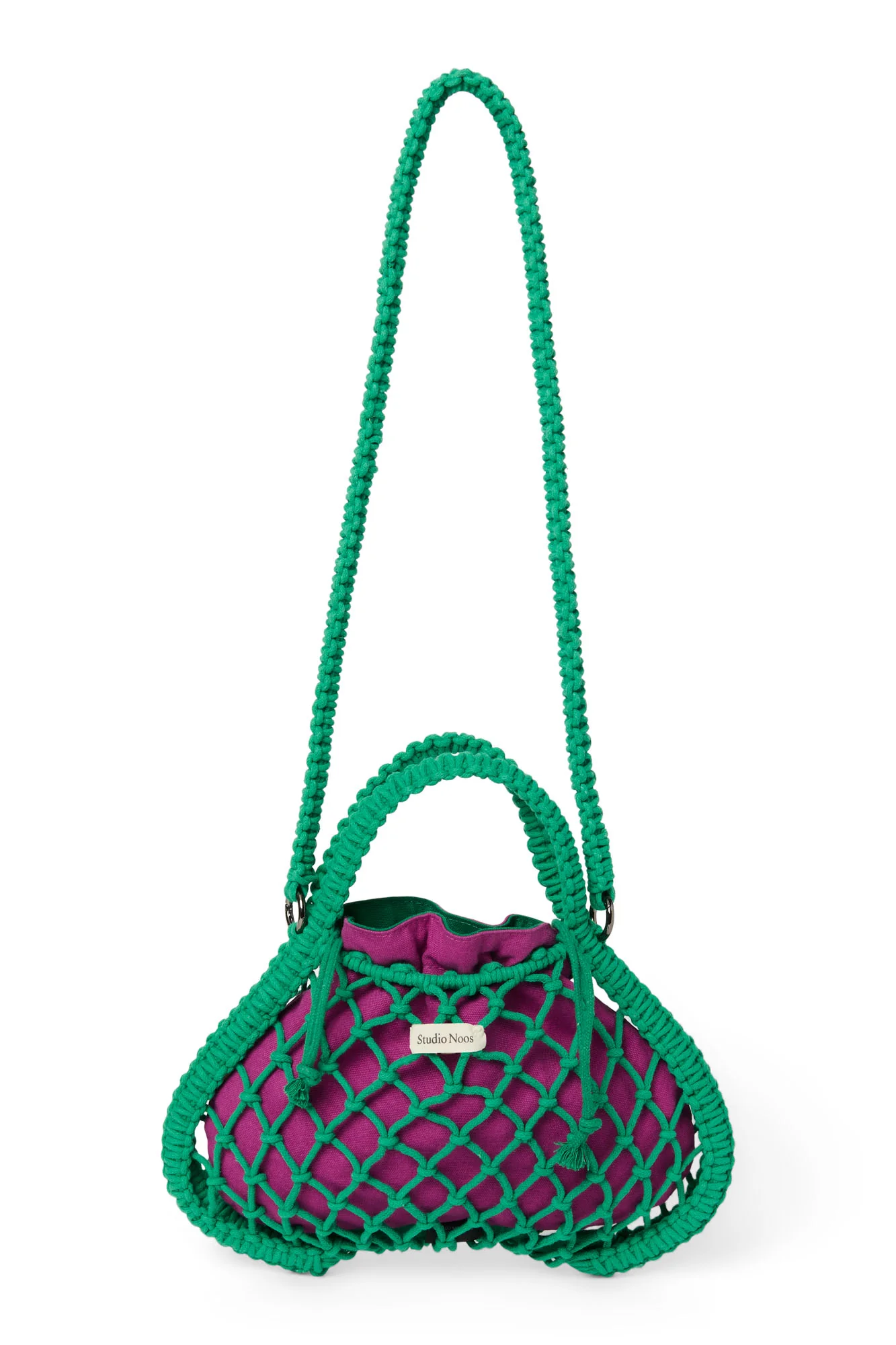Purple-Green Reversible Insert | Green Macram&eacute; Mini Handbag with