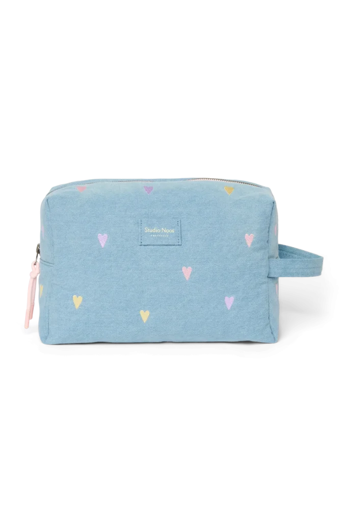 Denim Toiletry Bag | Light Blue Hearts