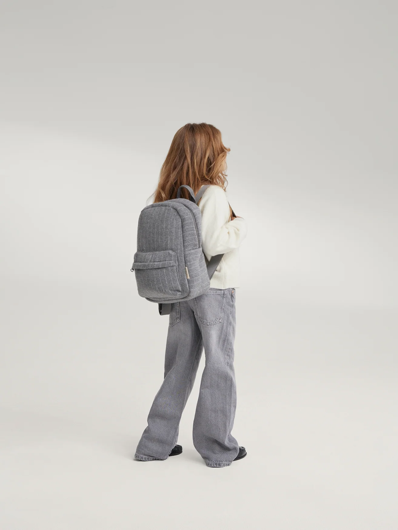 Flannel Chalkstripe Midi Backpack | Light Grey