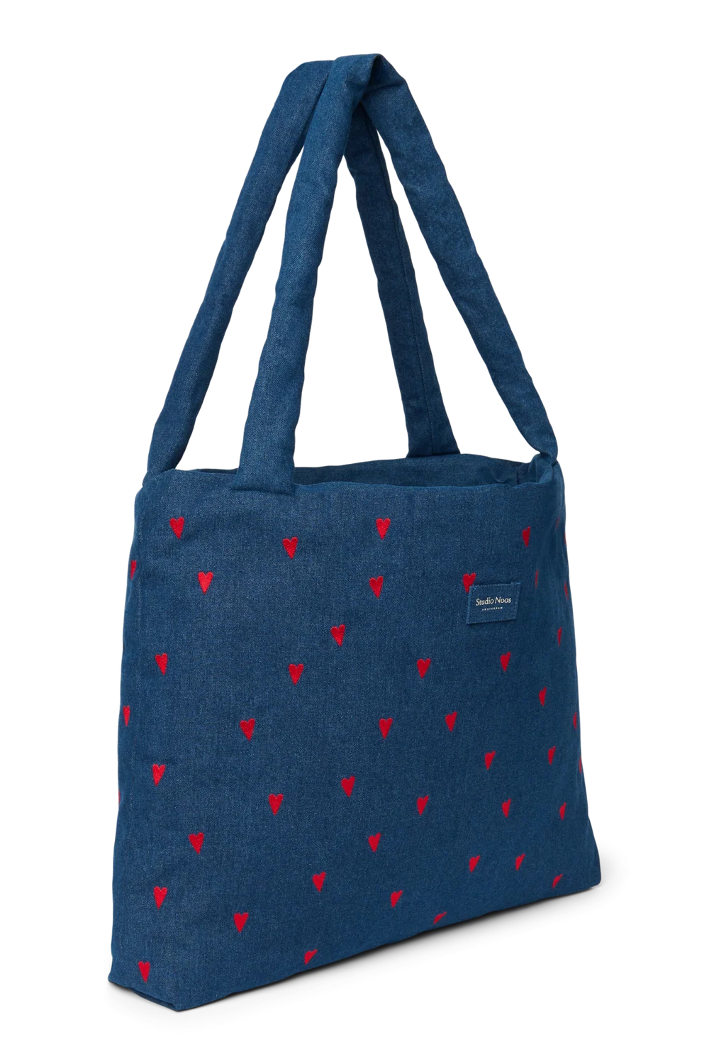 Denim Mom Bag | Dark Blue Red Hearts