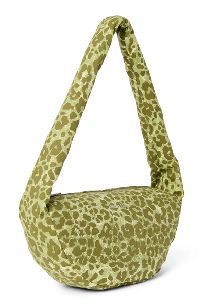 Cotton Mini Cross Body Bag | Green Leopard