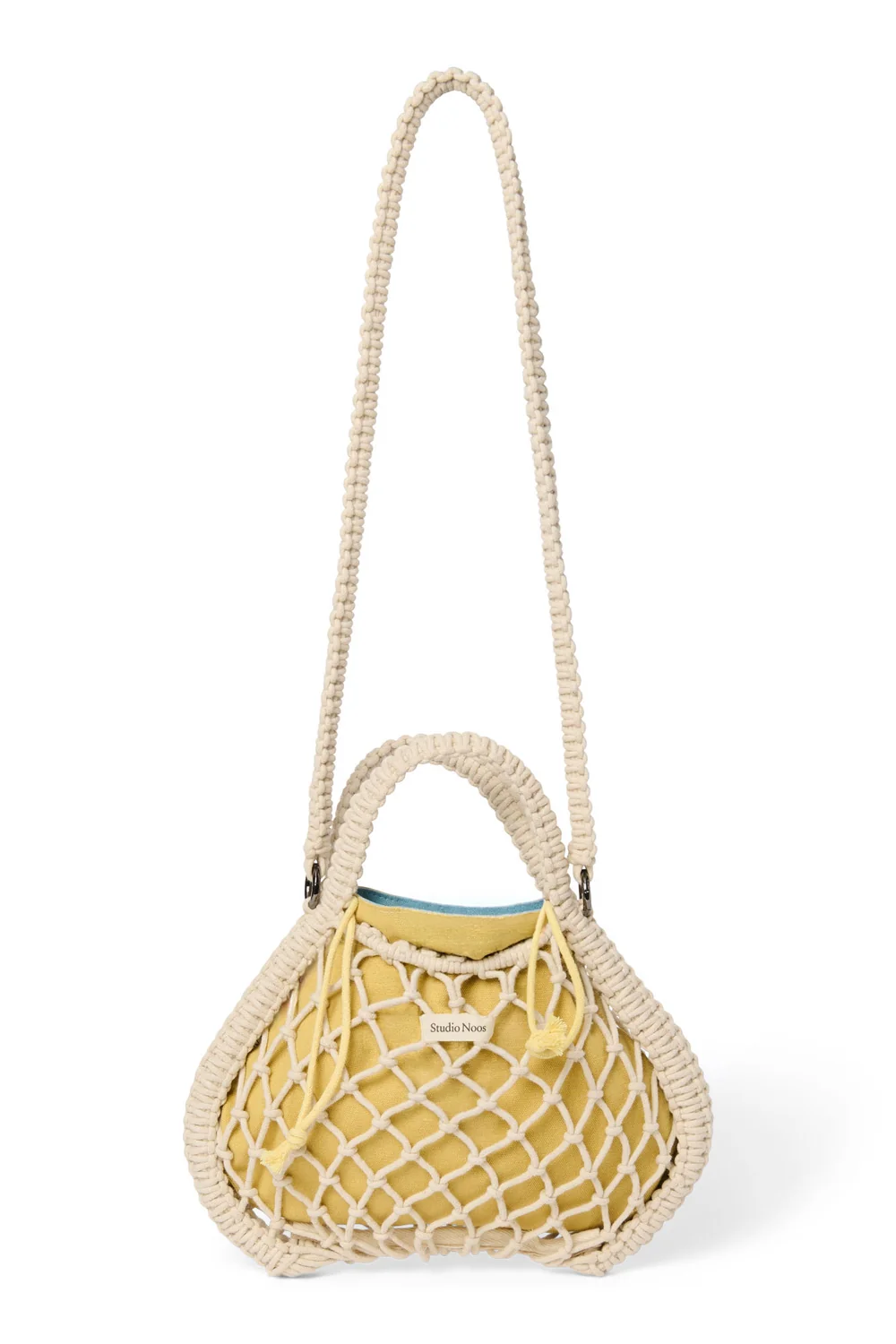 Blue-Yellow Reversible Insert | Natural Macram&eacute; Mini Handbag with