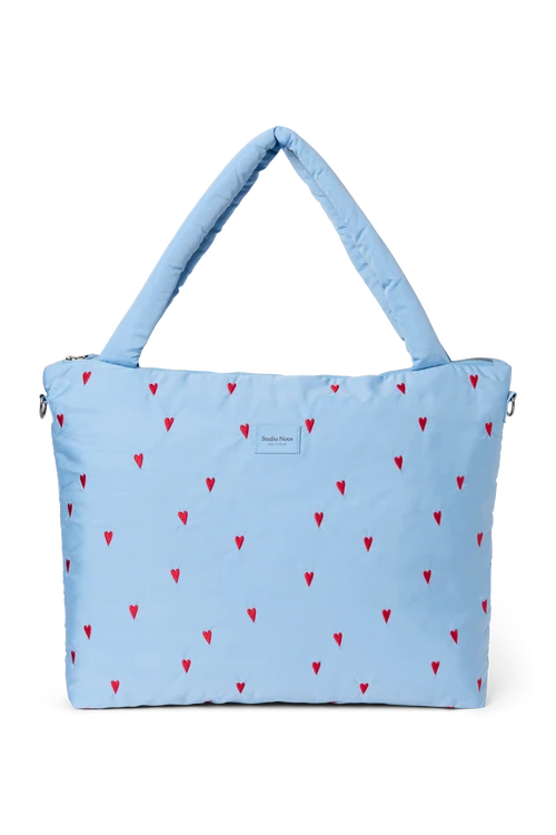 Puffy Diaper Bag | Light Blue Hearts