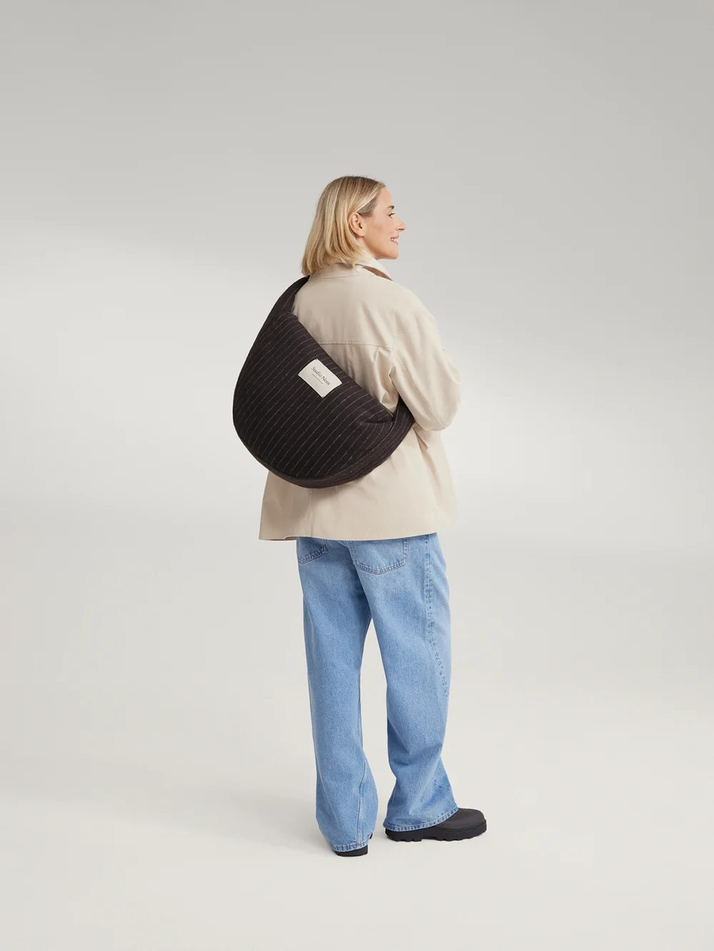 Flannel Chalkstripe Cross Body Bag | Brown