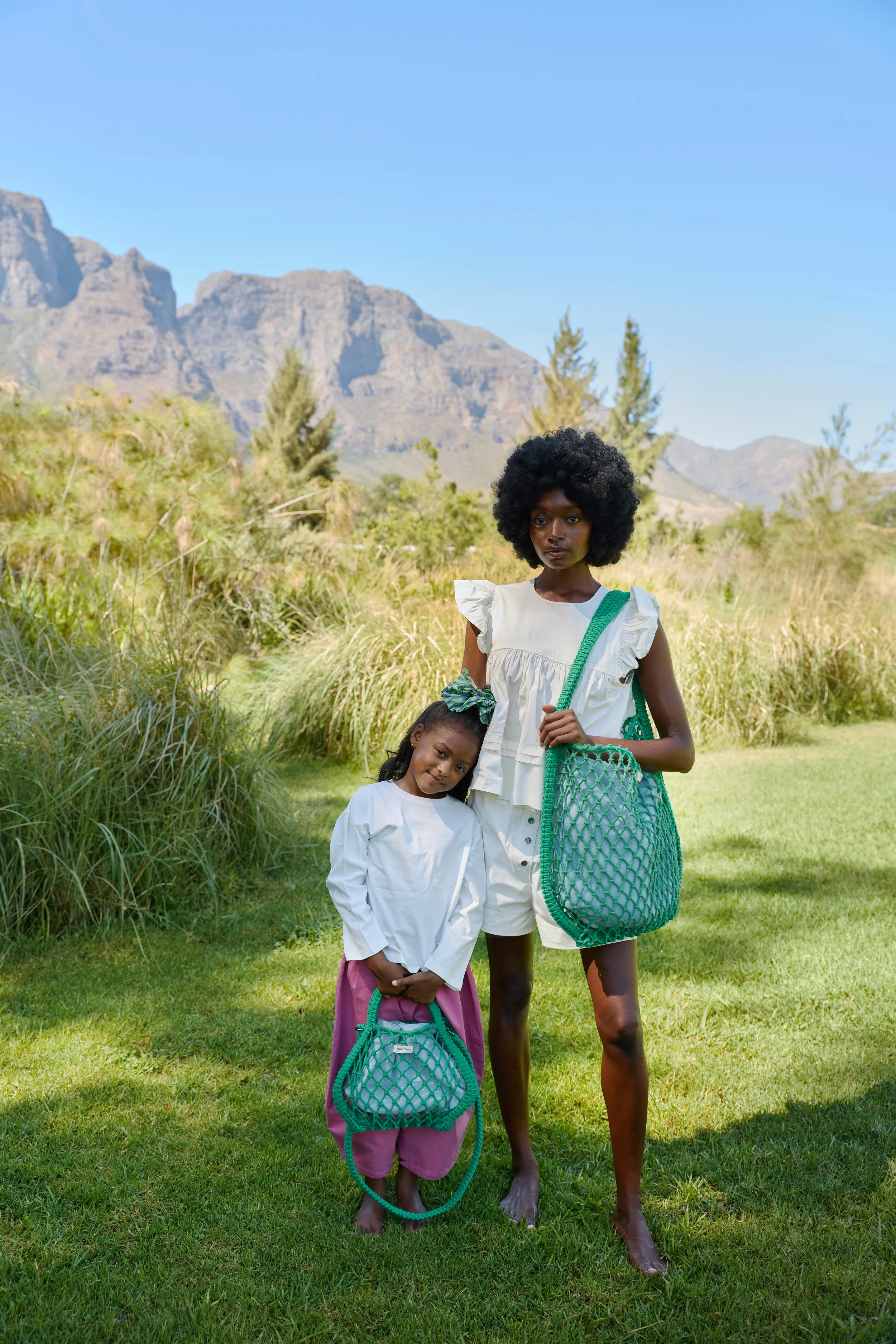 Blue-Yellow Reversible Insert | Green Macram&eacute; Mom Bag with