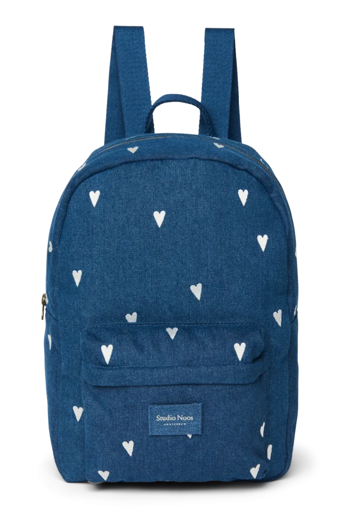 Denim Midi Backpack | Dark Blue White Hearts