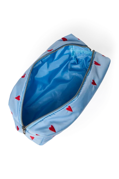 Puffy Pouch | Light Blue Hearts