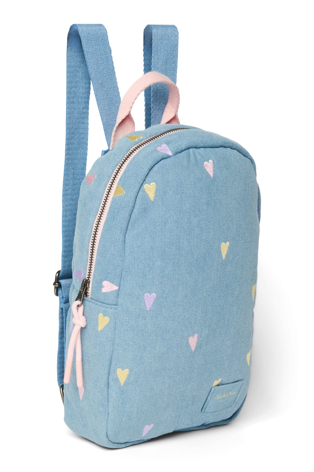 Denim Mini Backpack | Light Blue Hearts