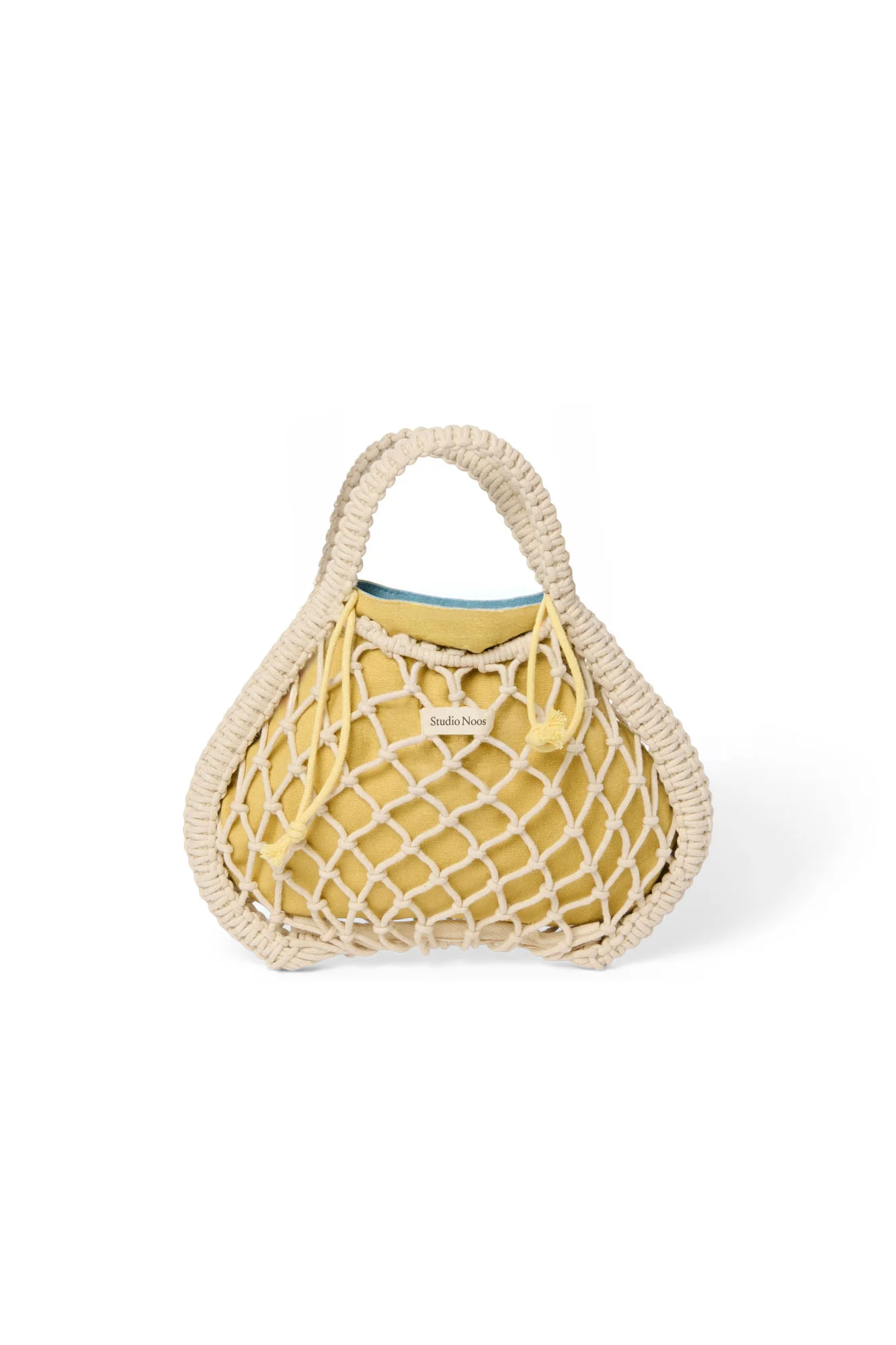 Blue-Yellow Reversible Insert | Natural Macram&eacute; Mini Handbag with