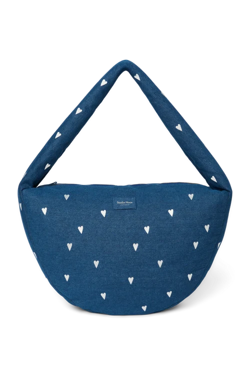 Denim Cross Body Bag | Dark Blue White Hearts