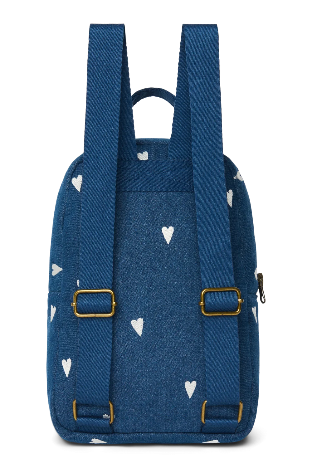 Denim Mini Backpack | Dark Blue White Hearts