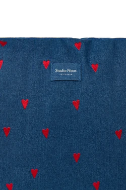 Denim Diaper Bag | Dark Blue Red Hearts