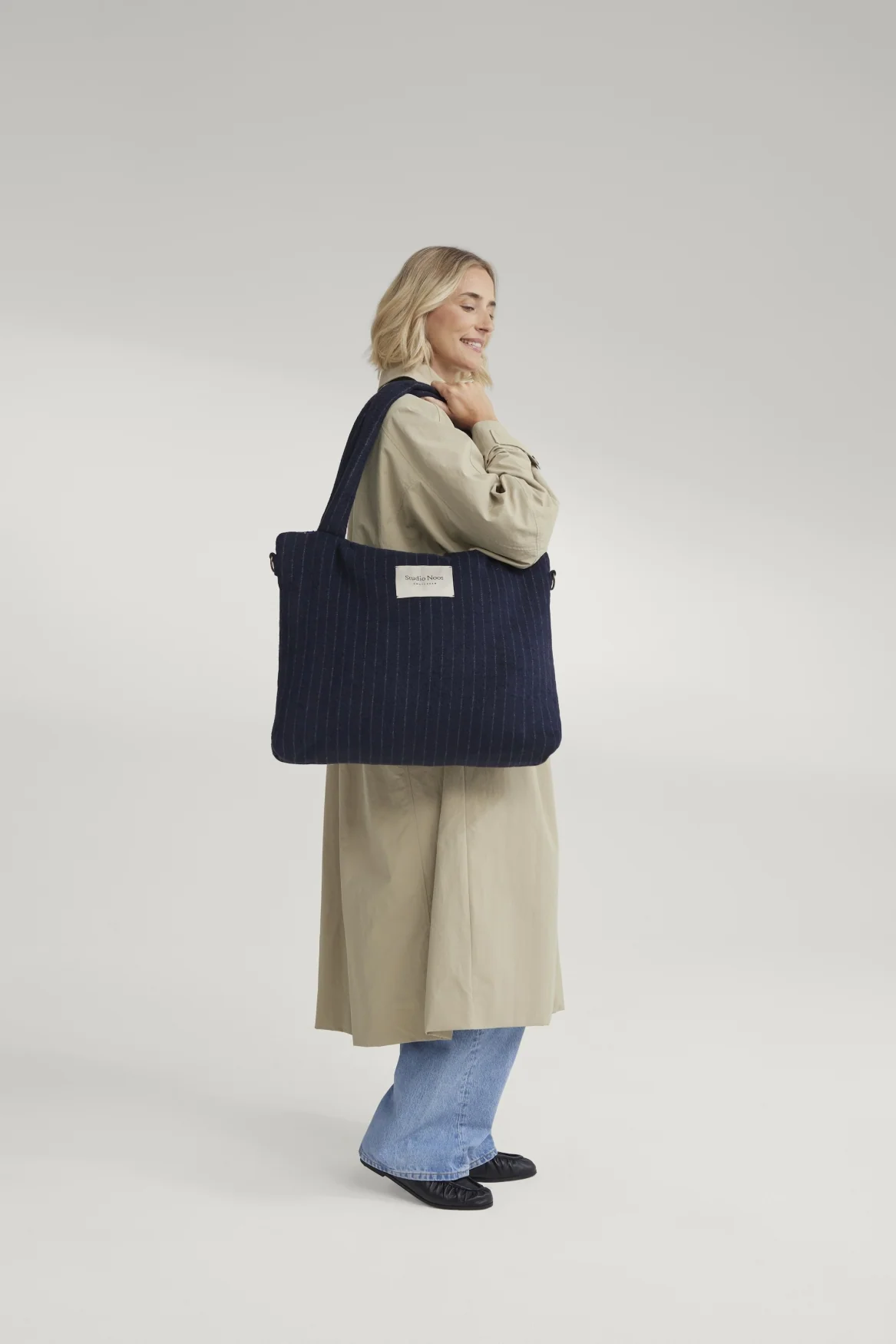 Flannel Chalkstripe Diaper Bag | Dark Blue