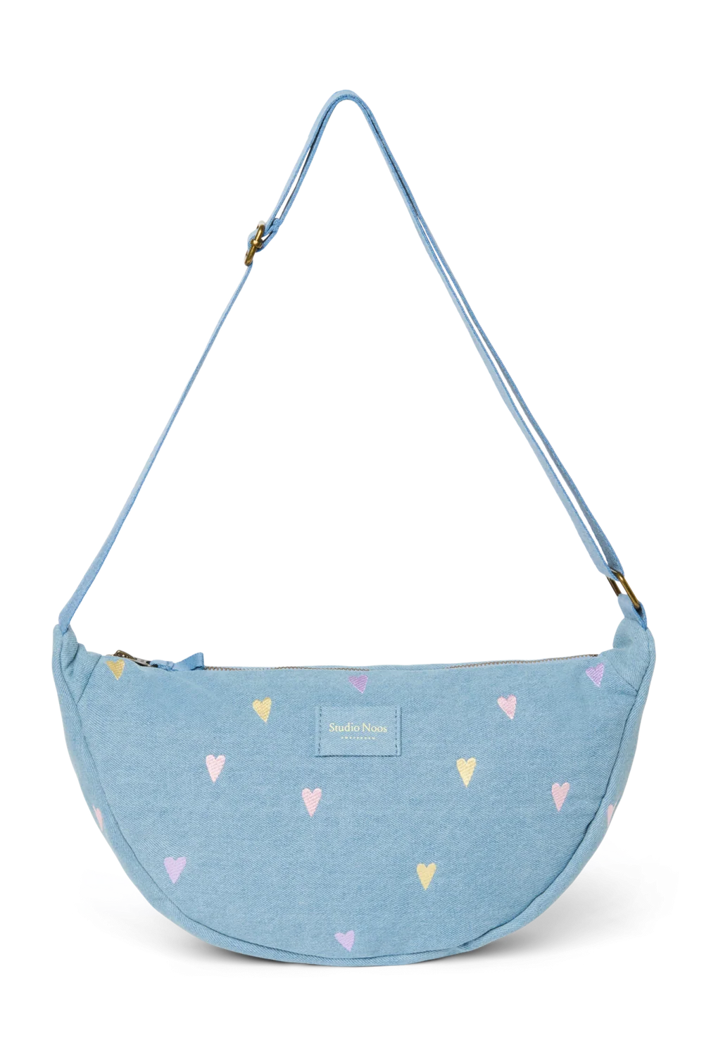 Denim Adult Fanny Pack | Light Blue Hearts