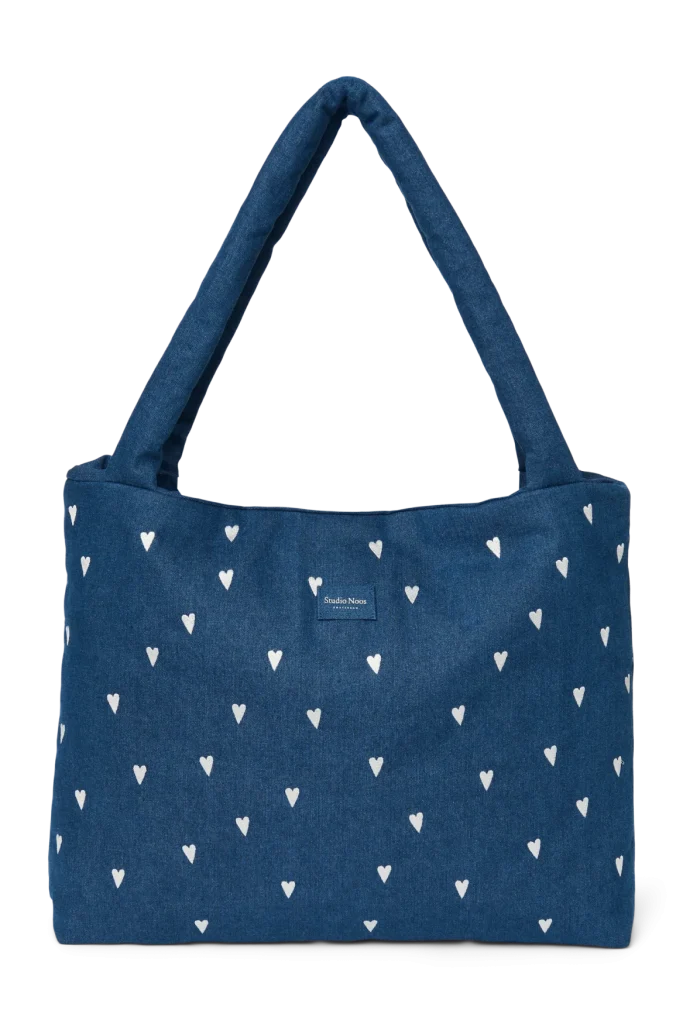 Denim Mom Bag | Dark Blue White Hearts
