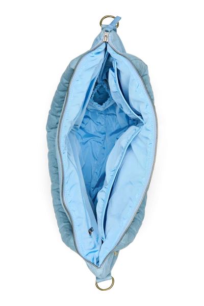 Denim Diaper Bag | Light Blue Hearts
