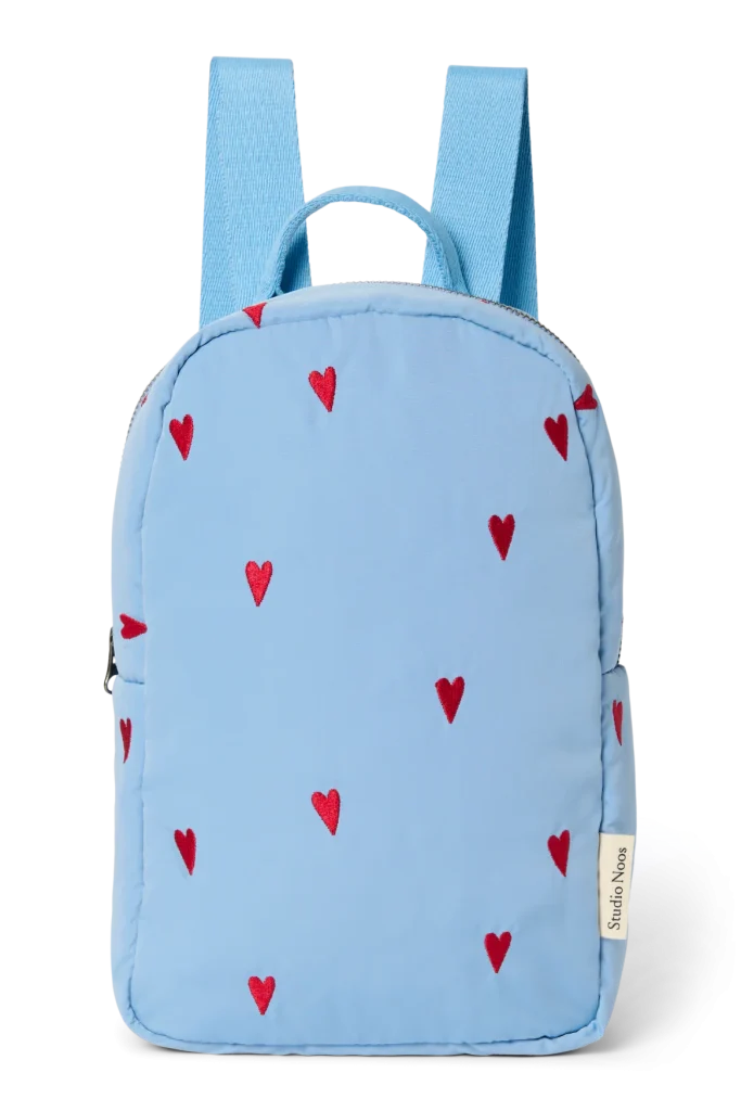 Puffy Mini Backpack | Light Blue Hearts
