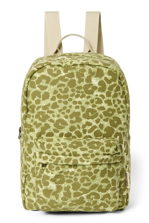 Cotton Midi Backpack | Green Leopard