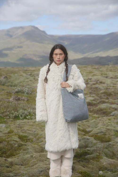 Stripy Wool Mom Bag | Light Blue / Brown