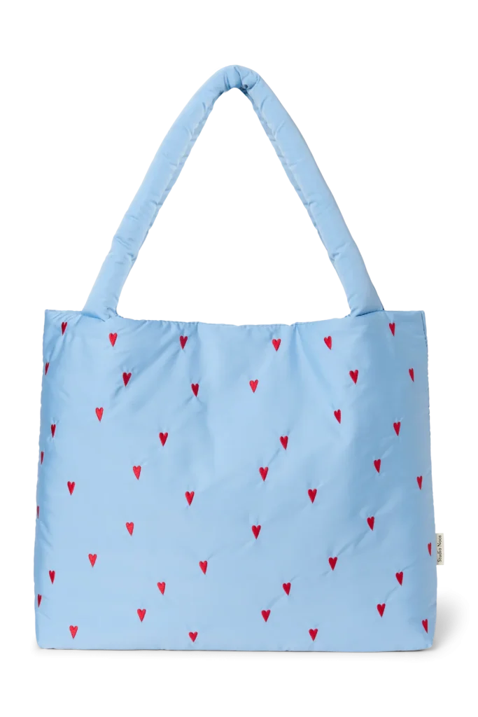 Puffy Mom Bag | Light Blue Hearts
