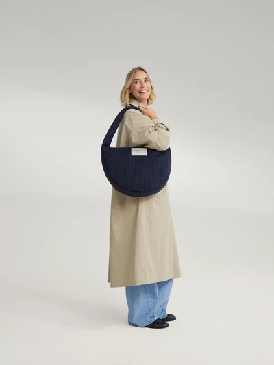 Flannel Chalkstripe Cross Body Bag | Dark Blue