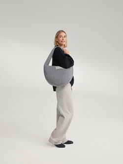 Flannel Chalkstripe Cross Body Bag | Light Grey