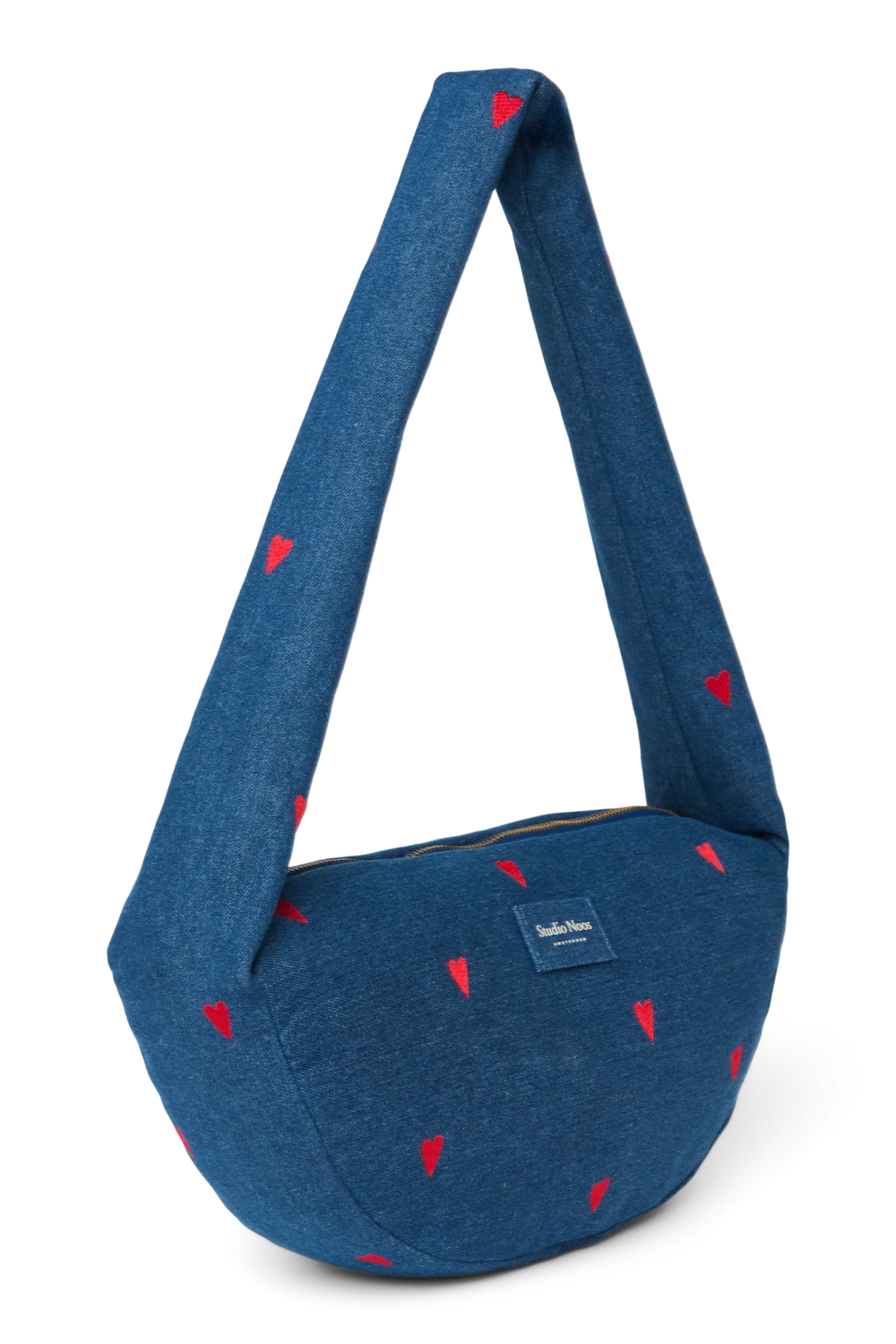 Denim Mini Cross Body Bag | Dark Blue Red Hearts