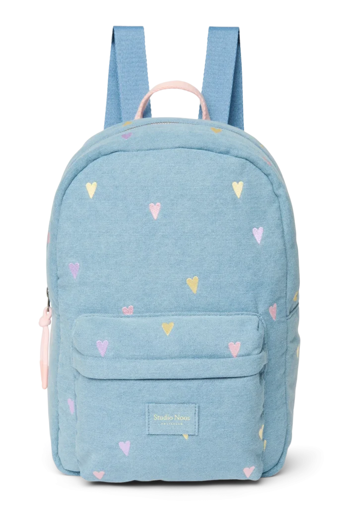 Denim Midi Backpack | Light Blue Hearts
