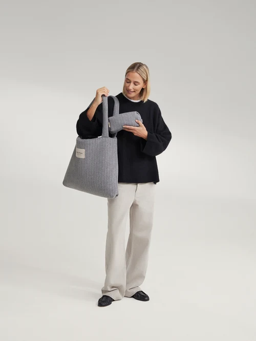 Flannel Chalkstripe Pouch | Light Grey