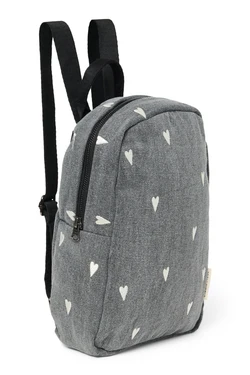 Denim Mini Backpack | Grey Hearts