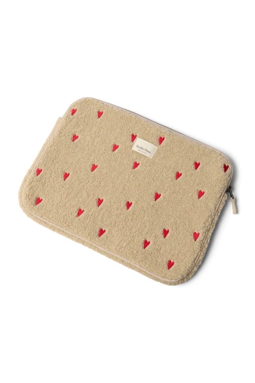 Teddy Laptop Sleeve 15 Inch | Ecru Hearts